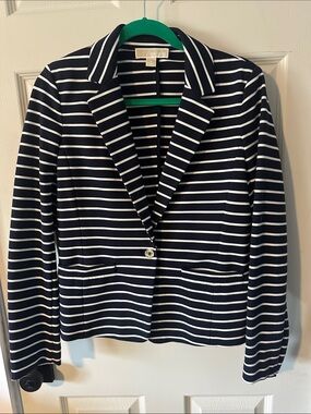 Michael Kors Navy & White Striped Single-Button Blazer